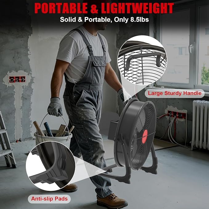 T-SUNiceM 16" Cordless Jobsite Fan Compatible with Milwaukee M18 18V Batteries, Battery Powered Floor Fan with AC Adapter, 2500 CFM Strong Airflow, Adjustable Speed, Tilt Head, USB Output, Tool Only
