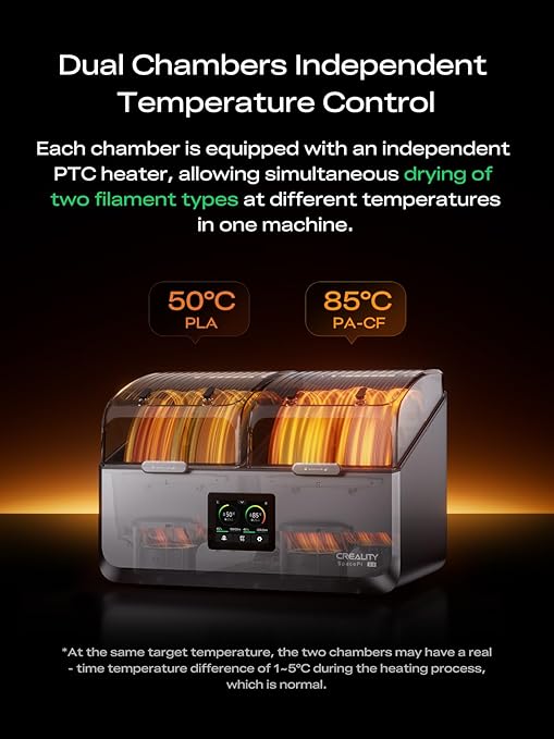 Creality Filament Dryer Box 4 Spools, Space Pi X4 Filament Storage Box, 200W PTC Heats Up to 85°C, Dual Heating Chambers, Fast Drying & Moisture-Free Storage, for PLA, PETG, TPU, ABS