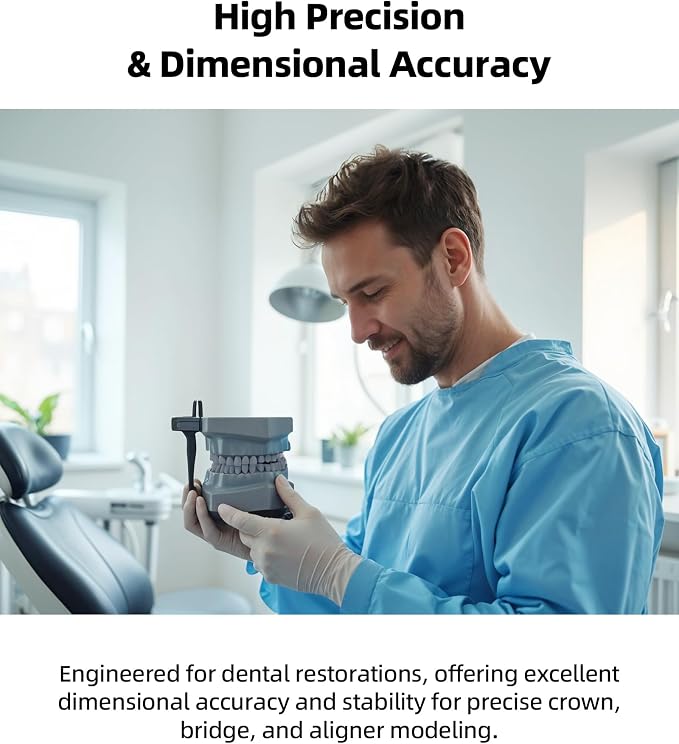 Inslogic Dental Model 3D Printer Resin, High Accuracy Resin for Restorative Models, Low Shrinkage, Low Odor, 405nm UV-Curing Resin for LCD, DLP, SLA 3D Printing (Gray, 1kg)