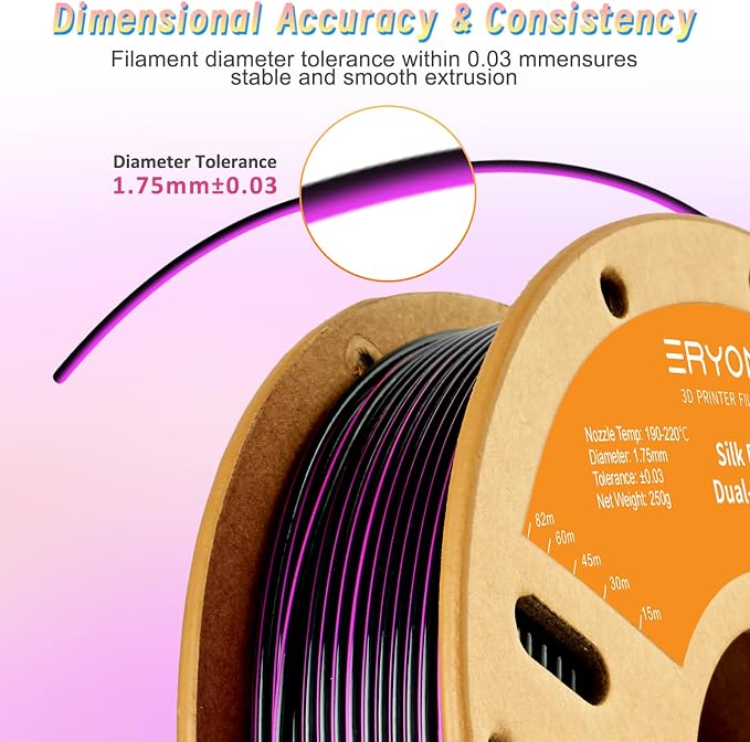 ERYONE PLA Filament 3D Printer Filament Multicolor 1.75mm +/- 0.03mm, PLA Filament 250g Spool, Silk Dual Color Black Purple