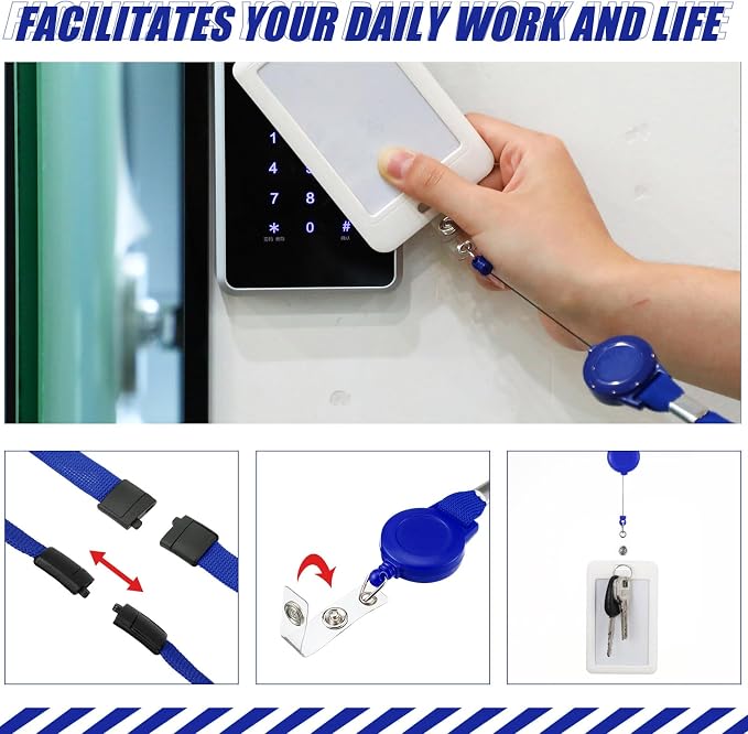 Windyun 48 Pcs Breakaway Lanyard with Safety ID Bulk Retractable Lanyards Flat Neck Straps (Blue)