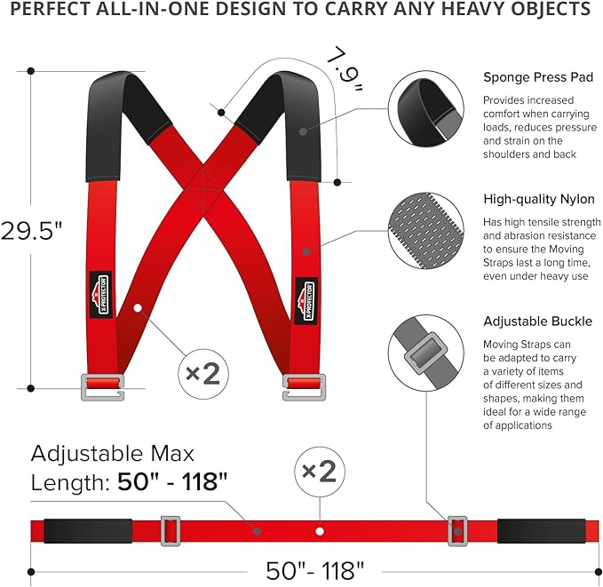 X-Protector Moving Straps - 2 Pairs - Lifting Straps for 2 Movers - Furniture Moving Straps to Move Furniture Easily and Safely - Perfect for Lifting and Moving Equipment, Appliances, Heavy Objects!