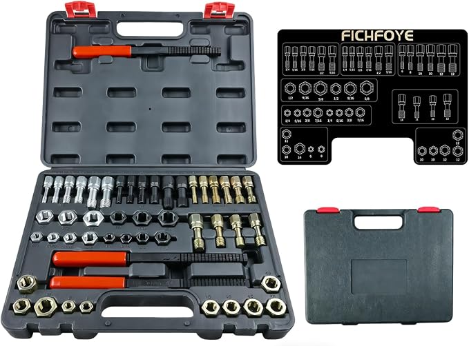 49PCS Thread Repair Thread Chaser Tool Set, Metric SAE Bolt Restorer Kit with File, Nut Rethreader for Automotive Wheel Stud Spark Plug Engine