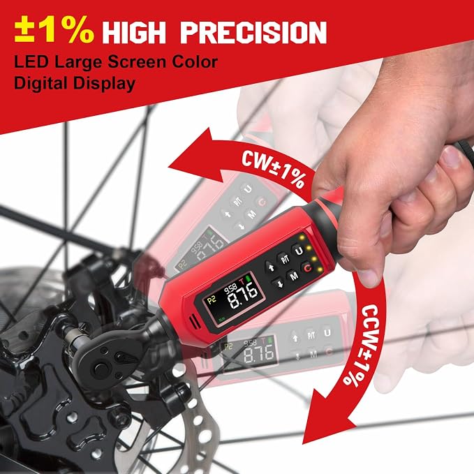 SUERCUP 3/8" Digital Torque Wrench (0.66-44.29Ft.Lb/0.9-60N.m) | ±1% Accuracy with Vibration/Buzzer/LED Alerts, 9 Presets & 5 Units, for Moto Engine/Brake, Car Spark Plug & Oil Drain Repair