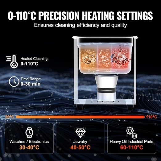 VEVOR 2L Ultrasonic Cleaner with Heater Timer & Basket, Professional Digital Sonic Cavitation Machine, 60W Cleaning Machine for Watch Instruments, Glasses, Coin, Metal Parts, Tool