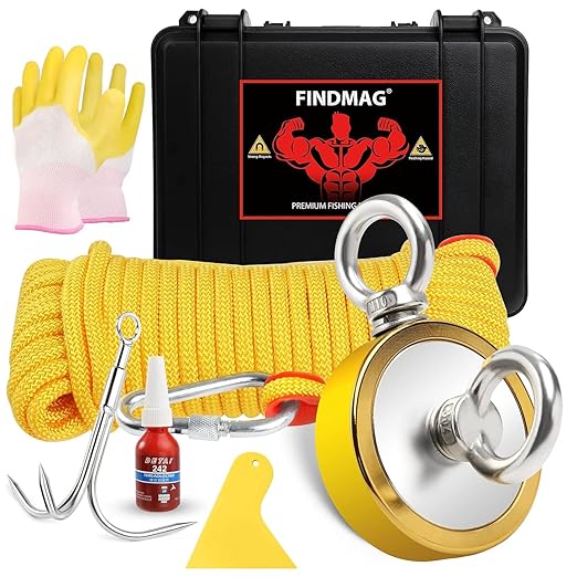 FINDMAG Double Sided 1000 lbs Pulling Force Magnet Fishing Kit with Case, 2.95" Diameter Fishing Magnets Perfect for Retrieving Items, Magnet Tool, Gift-Ready Packaging