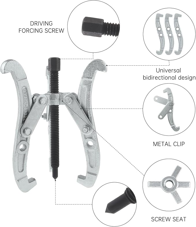 ChgImposs 8 Inch 3-Jaw Gear Puller, 2 Jaw 3 Jaw Puller for Pulley Gears Bearings and Flywheels, Heavy Duty Pulley Puller with Reversible Jaws, High Carbon Steel Removal Tool Bearing Puller Tool