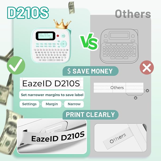 Label Maker Waterproof-Labels, Desktop Label Maker for Kids, D210S Handheld Labeler Machine with Tape-12mm 0.47 Laminated White, Multiple Symbols for Home Office School Kids Teachers Gifts