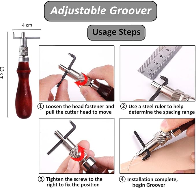 Leather Tooling Kit, Including Leather Cutting Knife Tracing Wheel Edge Beveler Groover Wooden Burnisher Swivel Knife Leathercraft Accessories-7PCS-silver