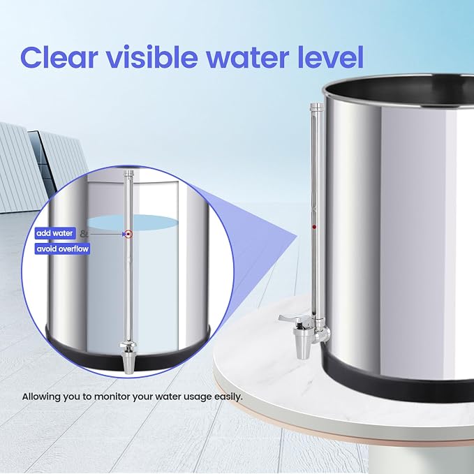 304 Stainless Steel 13 Inch Sight Glass Spigot, Compatible with Purewell, ProOne, and Other Gravity-Fed Water Filtration Systems, Clear Water Level View, Stainless Steel Handle