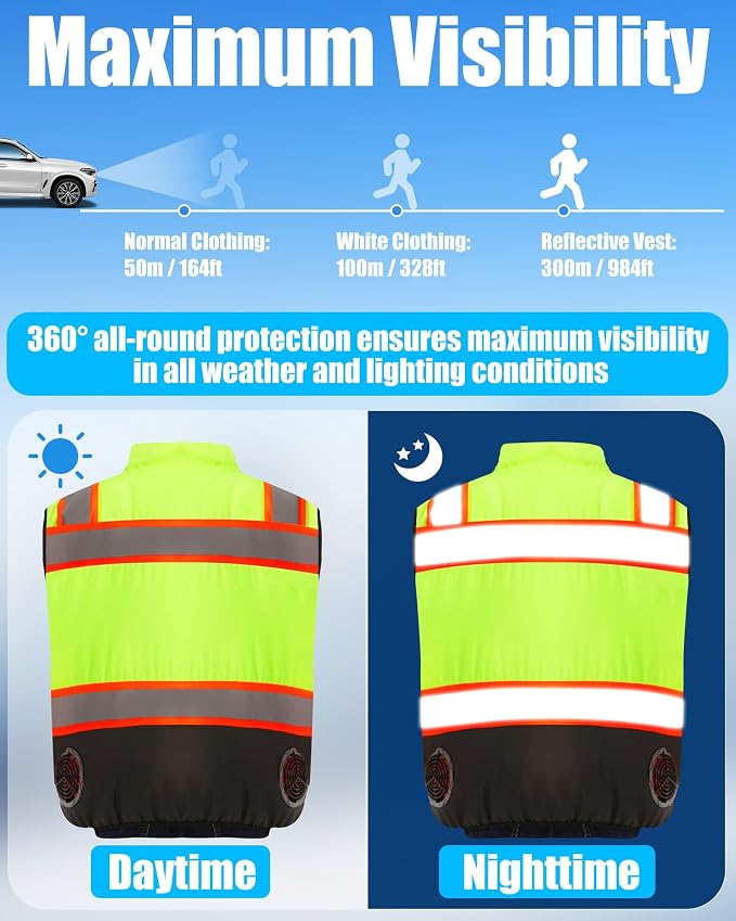 21V Safety Cooling Fan Vest for Men and Women, With Max 12000 RPM 2 Fan & Up to 16 Hours Runtime 20000mAh Battery