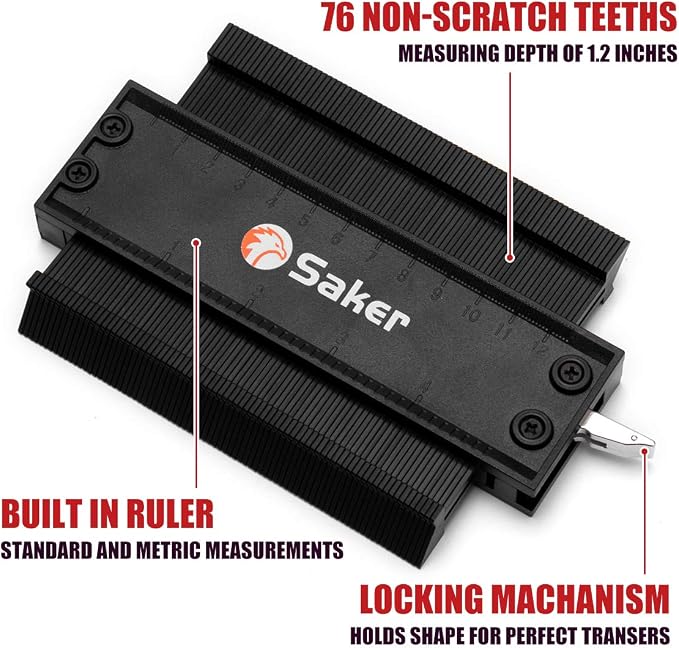 Saker Contour Gauge Profile Tool- Adjustable Lock-Precisely Copy Irregular Shape Duplicator - Must Have Tool for DIY Handyman, Construction (5INCH)
