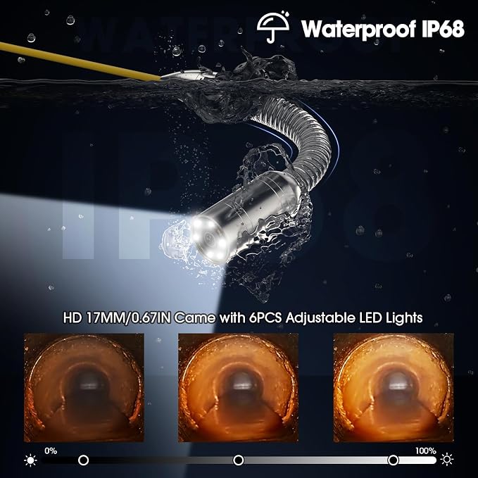 Sewer Camera 200FT,HD DVR JQKJCAM 17MM/0.67'' Plumbing Drain Pipe Snake Camera with Light,W/4.3'' IPS 32GB Screen,Meter Counter,Waterproof,Portable for Sewer Pipe Wall Inspection (200 ft/60m)