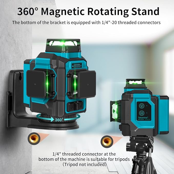 Takamine Laser Level 360 Self Leveling, 3x360° Cross Line Lazer Leveler Tool for Construction and Picture Hanging, 3D 12 Lines Green Laser Level, APP Control