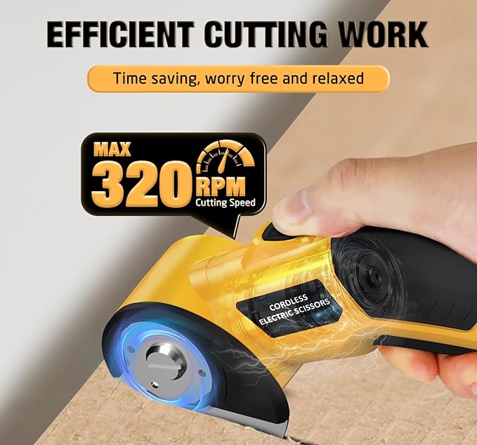 Cordless Electric Scissors,4V Rechargeable Cardboard Cutter Heavy Duty Scissor with Safety Lock & LED Light for Box Carpet Plastic Fabric(Yellow)