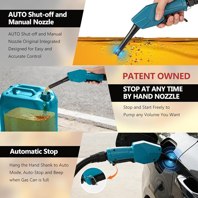 5GPM Cordless Fuel Transfer Pump,Auto-Stop & Hand Nozzle, Compatible with Makita 18V Batteries, 51'' hose,Vertical Operated Portable Pump for Oil,Diesel,Gasoline(Battery not included)