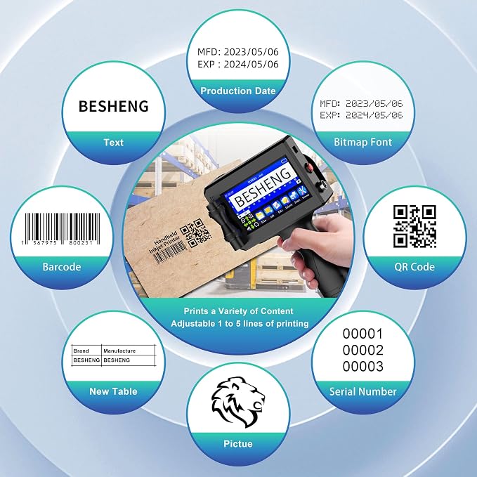 Handheld Inkjet Printer Gun PT3000 Printing Height 0.08-0.5Inch Inkjet Coder with Original Fast-Drying Ink for Text QRCode/Barcode/Batch Number/Label/Image/Date Printer with Touch Screen