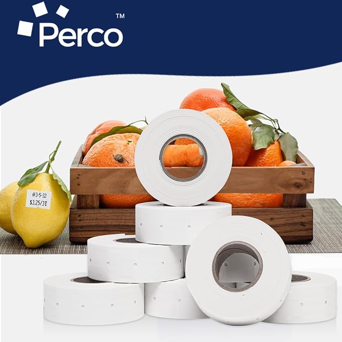 Perco 2 Line Removable Adhesive Labels - 60,000 Blank Price and Date Gun Labels for Perco 2 Line Price and Date Guns - 80 Rolls, 10 Sleeves - Made in USA