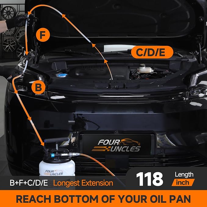 FOUR UNCLES Oil Extractor - Vacumm Fluid Extractor with Pump Tank Remover & Tubes for Oil Change and a Hose for Brake Bleeding