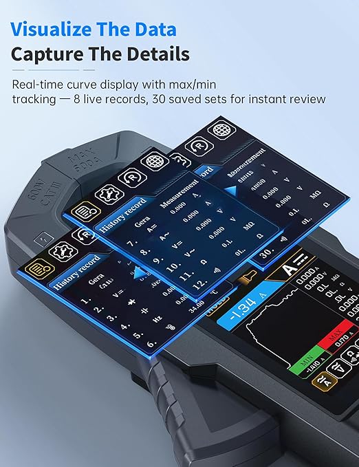 FNIRSI DMC-100 Clamp Meter 10000 Counts TRMS, 600A AC/DC Amp Meter with Curve Recording & 2" TFT Screen, Rechargeable Multimeter Measuring Voltage Current Resistance Capacitance NCV for HVAC Auto