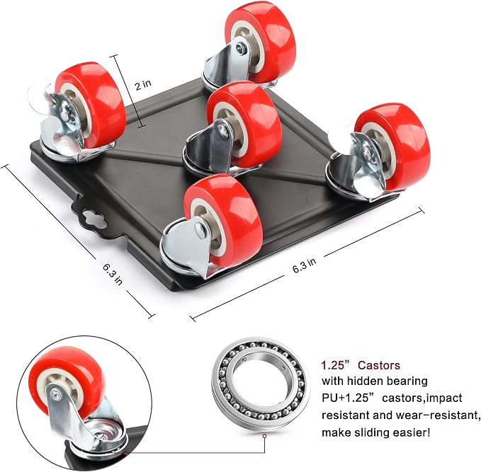 Heavy Duty Furniture Dolly with 5 Wheels, 4000 lbs Load Capacity for Easy Moving and Storage, Furniture Lift Mover Tool Set Perfect for Heavy Home or Office - Made of Premium Carbon Steel（6 Packs）