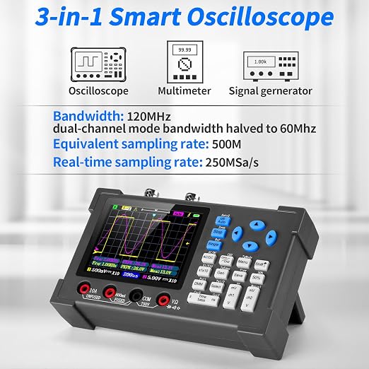 LCD Handheld Digital Oscilloscope Kit - 2 Channel 3.2" TFT Multimeter Oscilloscope Signal Generator Mini Automotive Oscilloscope Bandwidth 120Mhz Digital Oscilloscopes Portable 250MSa/s Sampling Rate