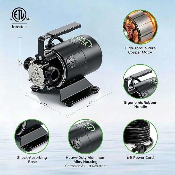 12V Water Transfer Pump 330GPH Self-Priming Utility Pump with Battery Clamps Hose Kit Portable Electric Non-Submersible Pump for RV Marine Garden Pool Basement Emergency Water Removal