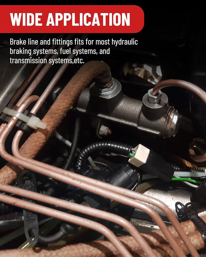 25 ft 3/16in Copper Coated Brake Line Flaring Tool Kit, Includes 3-in-1 Tube Bender, Double & Single Flaring Tool Set, 1 Tube Cutter, 2 Threads Unions, 20 Fittings