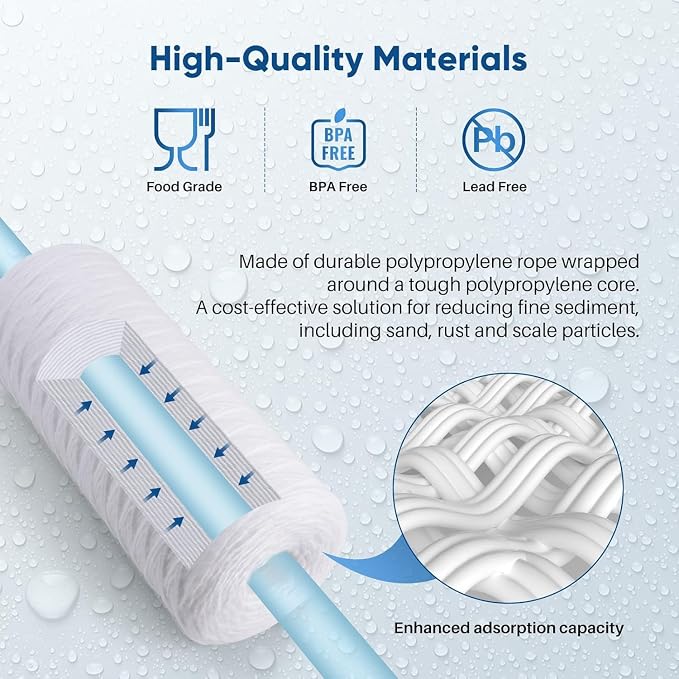 PUREPLUS 25 Micron 10 x 4.5 Whole House String Wound Sediment Filter for Well Water, Replacement Cartridge for 84637, WPX5BB97P, PC10, CW5-BBS, 355215-45, WP10BB97P, WP5BB97P, 4Pack