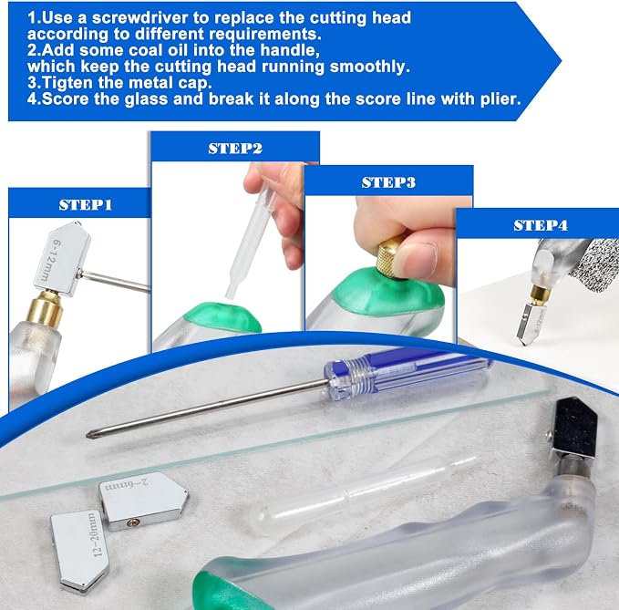SPEEDWOX 20PCS Heavy Duty Mosaic Wheeled Glass Nippers with Replacement Cutting Wheel Glass Running Pliers Breaker Grozer Pliers Oil Feed Glass Cutter Set Cut Resistant Gloves Leather Zipper Bag