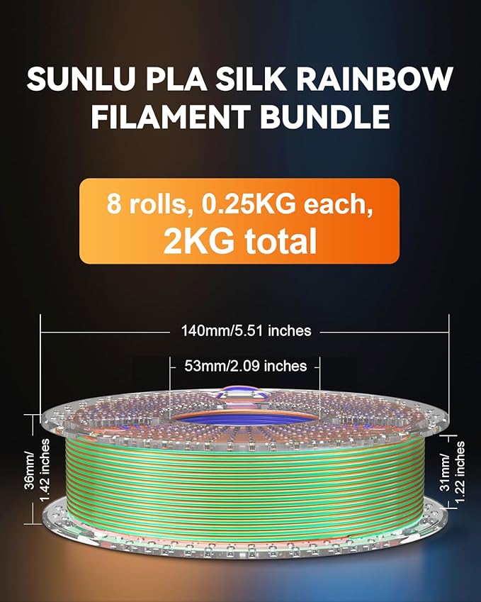 SUNLU 3D Printer Filament Bundle, Silk Filament Multicolor, Individually Vacuum Packed, Dual Color*5, Triple Color *3, 2kg in Total