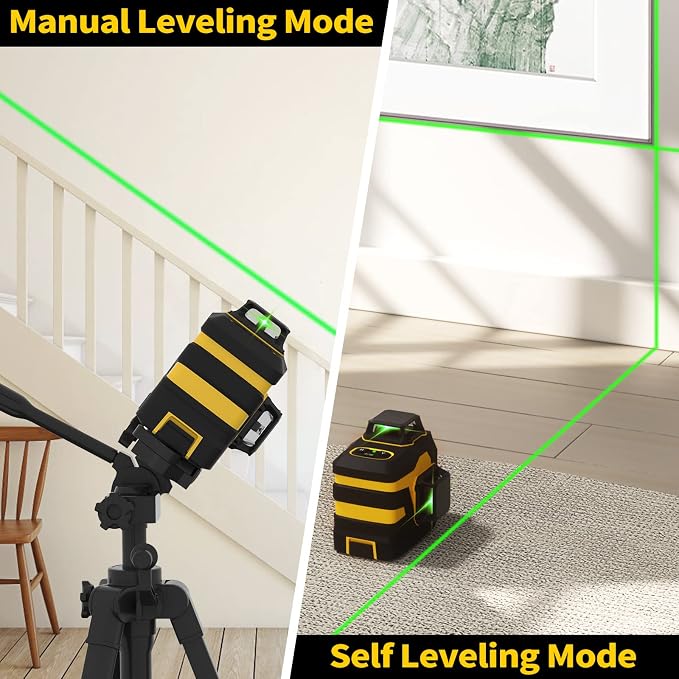 IKOVWUK Laser Level with 12 Green Lines, Built-in 5200 mAh Li-ion Battery | 3×360° Full Coverage, for Construction and Picture Hanging