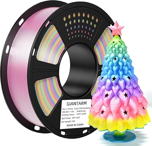 Silk Rainbow Color Lime Purple Blue Yellow Green Filament with 1.75mm Dimensional Accuracy +/-0.03mm, 1080 Feet per Roll, Vacuum Packaging, 3D Printer PLA Filament GIANTARM
