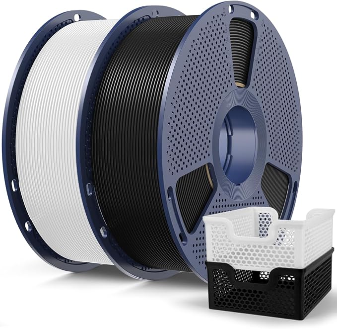 SUNLU PLA+2.0 Filament 1.75mm Black & White 2KG, High Speed PLA Plus Tougher and Stronger 3D Printer Filament Dimensional Accuracy +/- 0.02mm, 2 Pcs 1kg Spool(2.2lbs) Fits for Most FDM 3D Printers