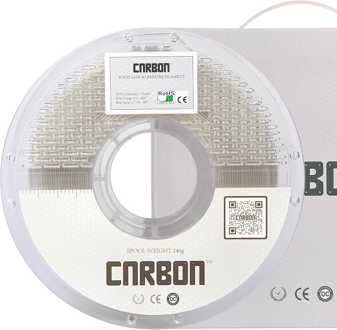 Certified Food Grade & ISO 10993 Biocompatible Skin Safe PETG 3D Printer Filament - CARBON by Comfy Materials - Lab Tested FDA Compliant Food Safe, 1.75mm, 1kg, Accuracy: +/- 0.02 (Semi-Transparent)