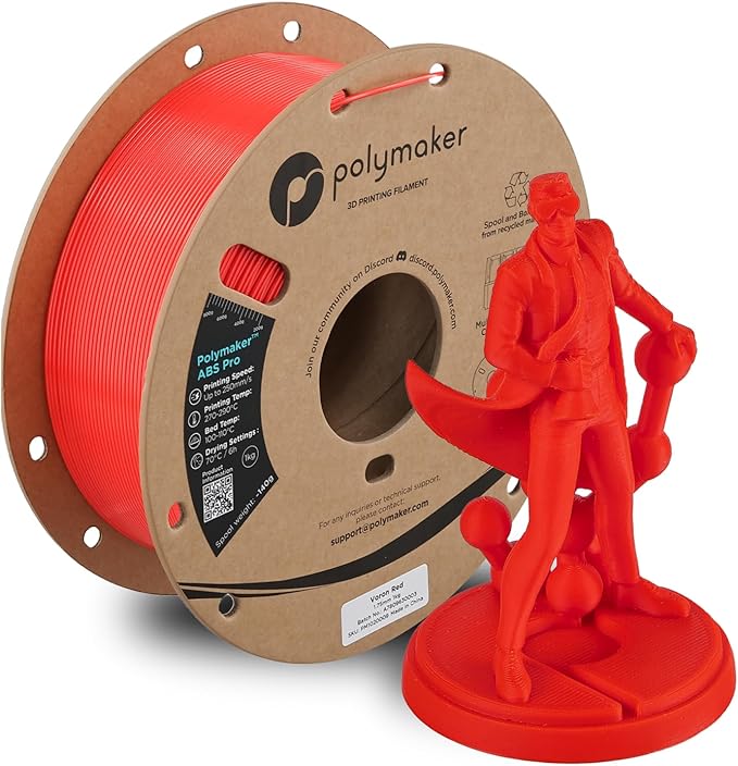 Polymaker ABS Pro 3D Printer Filament 1.75mm, Voron Red 1kg Engineering Grade ABS with High Heat Resistance, Durable, Tough, for Functional Parts, Printer Components & Prototypes