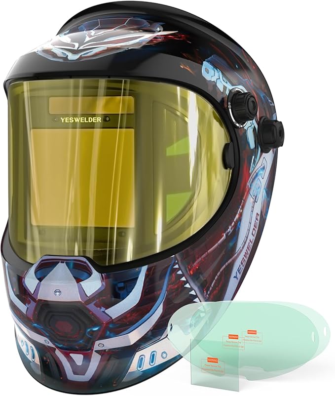YESWELDER Auto Darkening Welding Helmet with SIDE VIEW, 180° Panoramic View, 1/1/1/1 True Color Solar Powered Welder Hood, Wide Shade 3/5-9/9-13 Welder Mask for TIG MIG ARC CUT and GRIND, LYG-Q800D