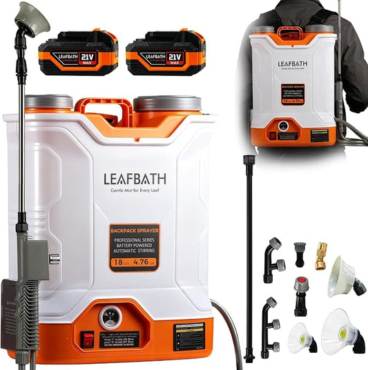 4.76 Gallon Battery Powered Backpack Sprayer | 0-120 PSI Electric, 21V Dual Batteries, 8 Nozzles & 2 Spray Wands, Auto Stirring, Goggles & Gloves Included