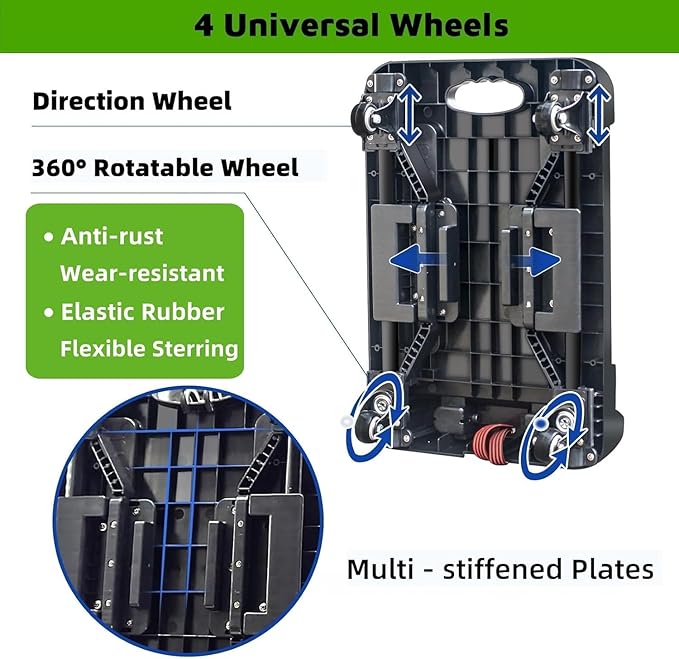 ZHJINGYU Folding Hand Truck Cart,Heavy Duty Trolley 220lbs Capacity,Folding Luggage Cart, Collapsible Wheels,Extended Handle Portable Dolly Cart for Moving, Airport, Office,Carrying Home