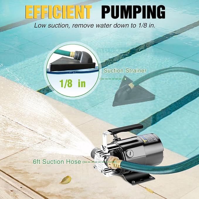 Trupow 1/10HP 330GPH 115-Volt Mini Portable Electric Utility Sump Transfer Water Pump with ON/OFF Switch and Water Hose Kit