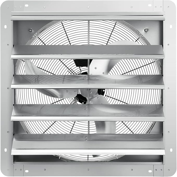 VEVOR 24'' Exhaust Fan, Wall Mounted Attic Fan with Variable Speed, 3320 CFM, Automatic Shutter, Ventilation and Cooling, Silver, Fan Only