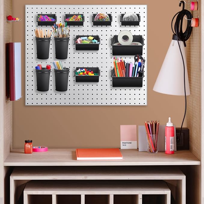 G.CORE 28 Pack Peg Board Accessories Set, Pegboard Bins Cups and Hooks for 1/4" Pegboards, Wall Organizers and Storage for Craft Room Garage Workbench Office