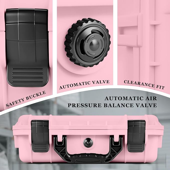 Relaxweex 1 Pcs Waterproof Hard Case with DIY Customizable Foam Insert Portable Protective Case with Knife for Camera Drones Equipments Tools Test Instruments(Pink,16.3 x 12.4 x 6.5 Inch)