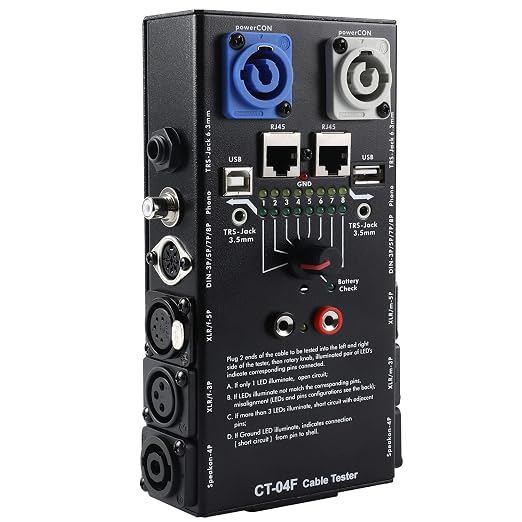 MFL. 13-Plug Audio Cable Tester Line Finder Black 13-in-1 Cables Checker 8-Way Switch Wire Tracker with LED Indicators, Rectangular