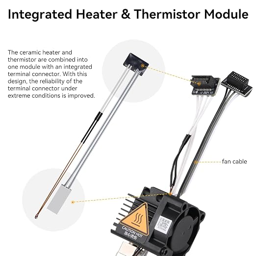 Bamboo Lab P1P, P1S Hotend Complete Kit for P1 Series 3D Printer, Full Assembly Hardened Steel Hot End with Fan, Thermistor, Ceramic Heater, 0.4mm Nozzle, and Extruder Heating Block Replacement