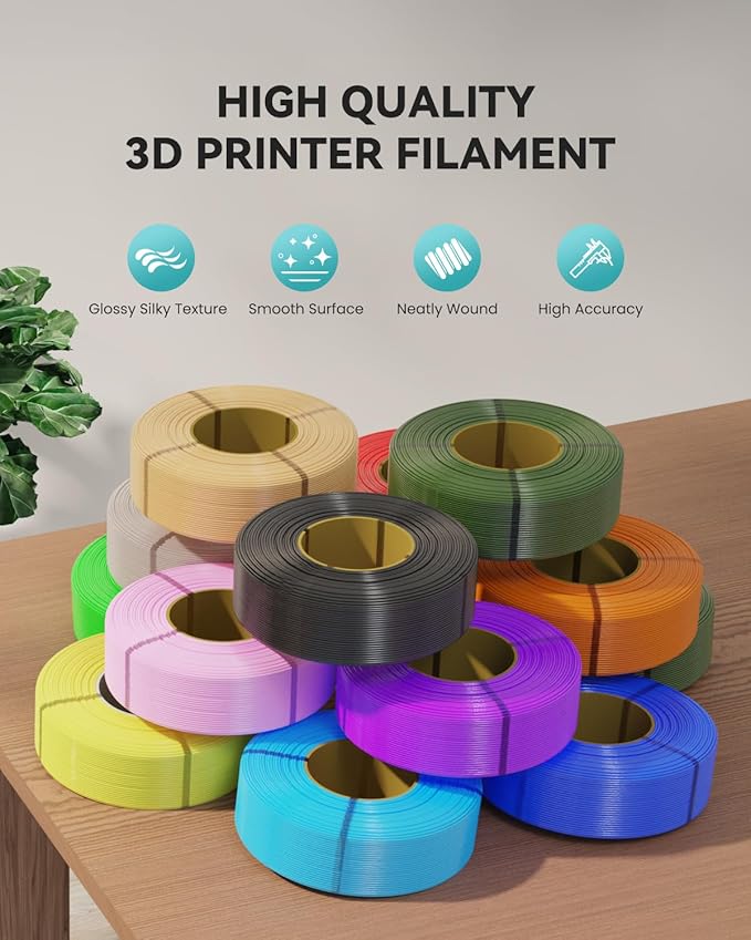 SUNLU Silk PLA Plus Filament Refill 1.75mm, 4 Packs, 4KG | Smooth Silky Surface, Silk Filament Bundle, No Spool, Compatible with Bambu Lab 3D Printers, Pink+Orange+Purple+Green