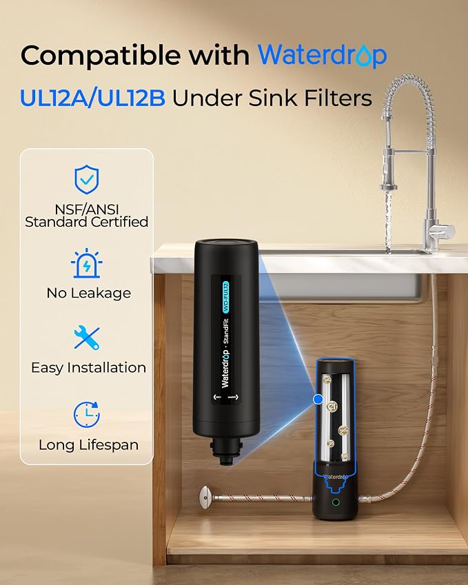 Waterdrop FUL12 Water Filter Replacement for Waterdrop 10UA PRO/10UB PRO/UL12A/UL12B Under Sink Water Filter, Reduces PFAS, PFOA/PFOS, Lead, Chlorine, Bad Taste & Odor (NOT Replacement for 10UA/10UB)
