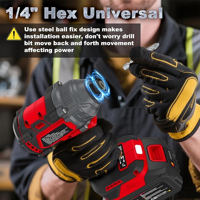 Cordless Impact Driver 2655In-lbs(300N·m) - 21V 1/4" Hex Chuck Brushless Impact Driver With 2 x 4.0Ah Batteries & Charger & 14 x Sockets Set & 10 x Screwdriver Bits for Home Projects & DIY Red