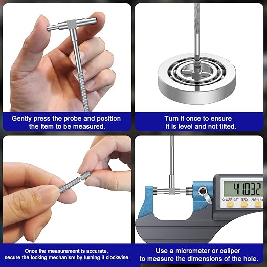 HDLNKAK Indicator Magnetic Base and Flex Arm Combo, 360 Deg Flexible Stem Holder for Digital Dial Indicator Gauge,elescoping Gage Set, 6 Pack Stainless Steel T - Bore Hole Gauges.