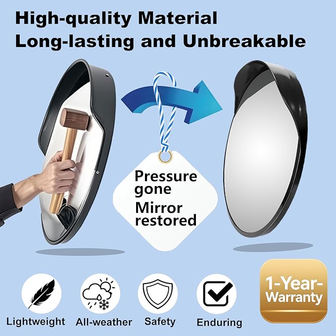24" Unbreakable Convex Traffic Mirror – Adjustable Bracket, Wide-Angle Security Mirror for Retail Store, Garage, Warehouse, Blind Spot, Office, Parking Lot, Blind Spots Outdoor
